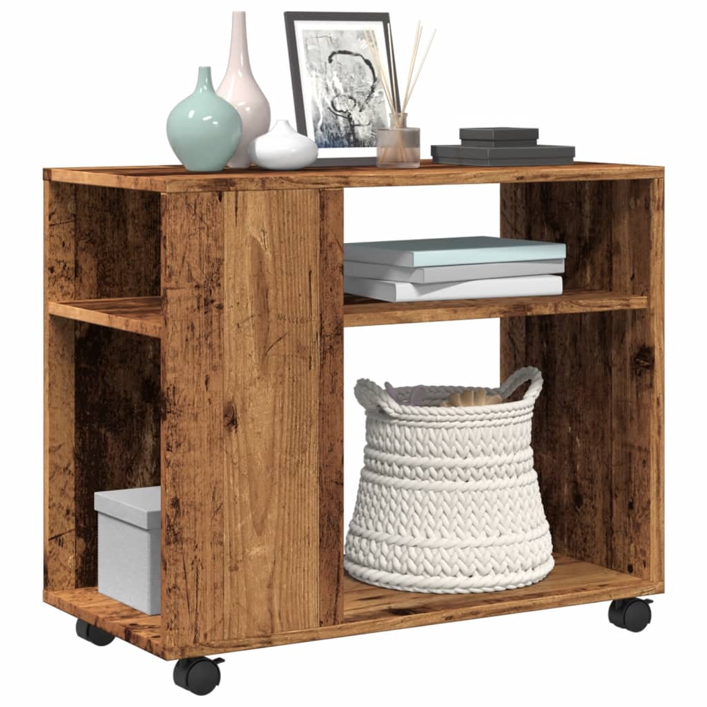 Side table with wheels old wood look 70x35x60cm wood material