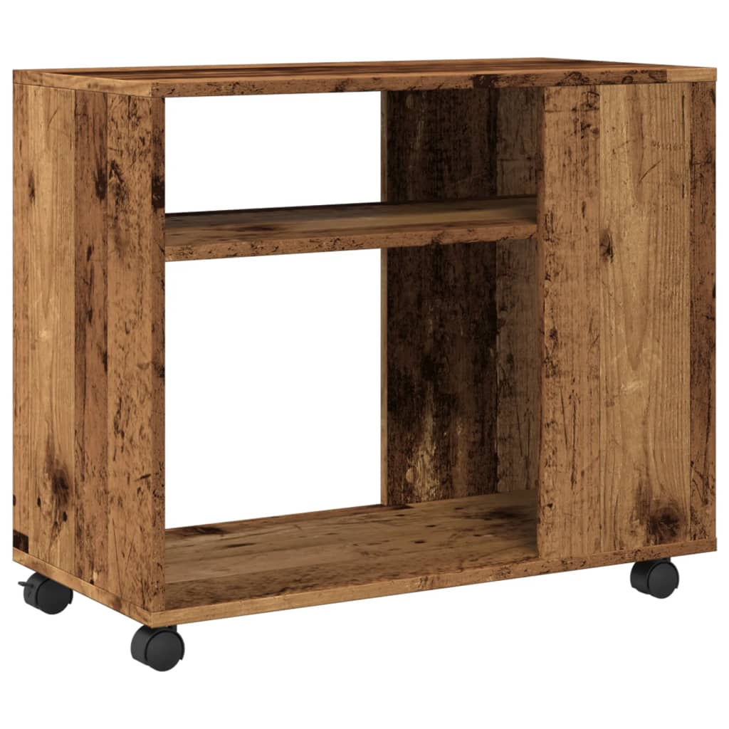 Side table with wheels old wood look 70x35x60cm wood material