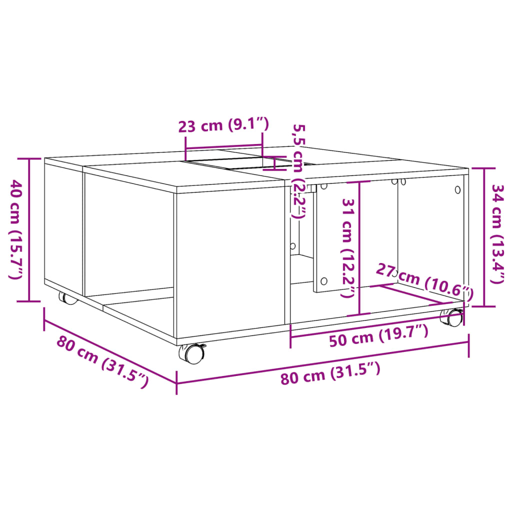 Coffee table Sonoma oak 80x80x40 cm wood material