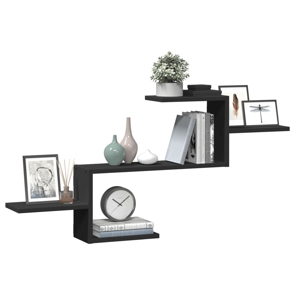 Wall shelf black 104x15x49 cm wood-based material