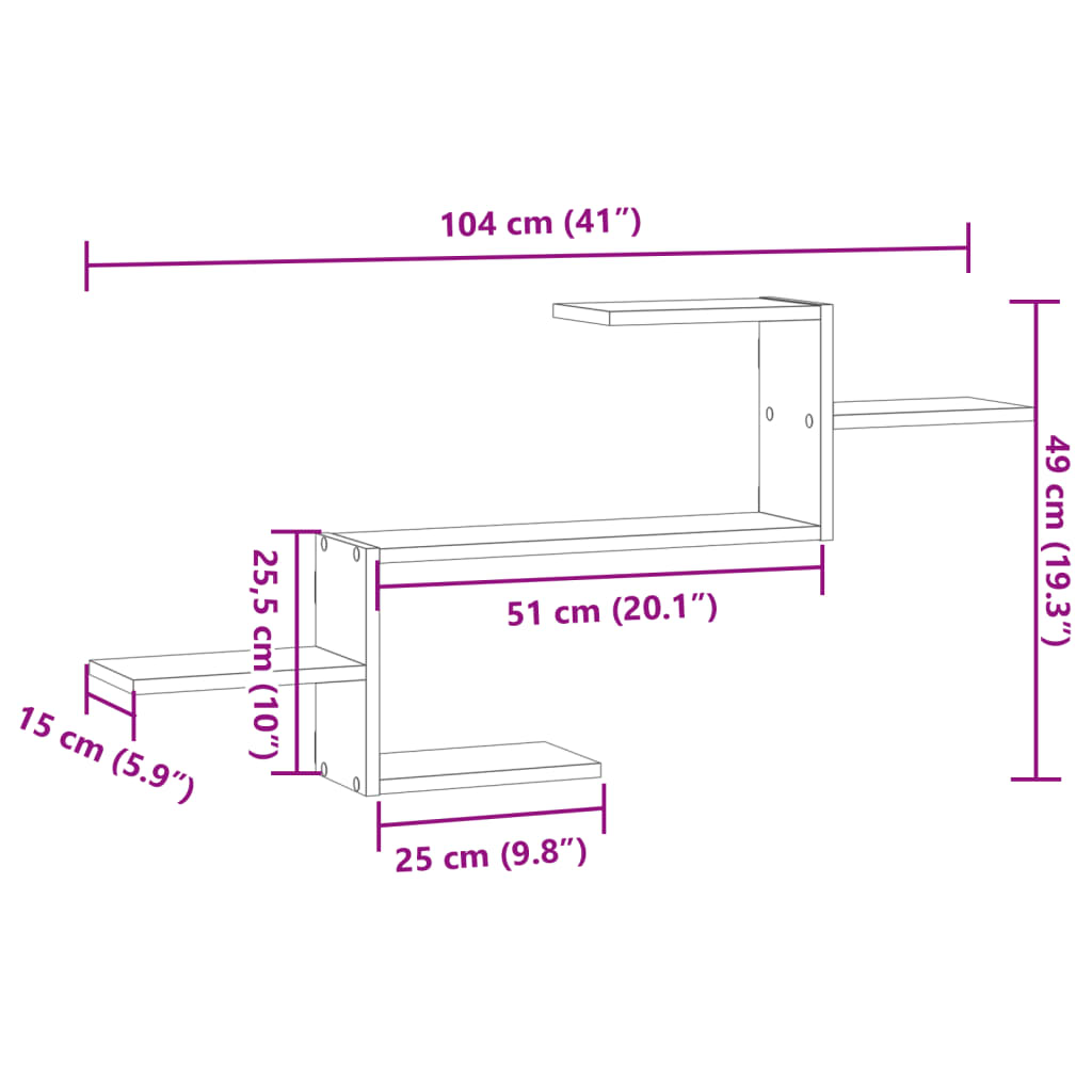 Wall shelf black 104x15x49 cm wood-based material