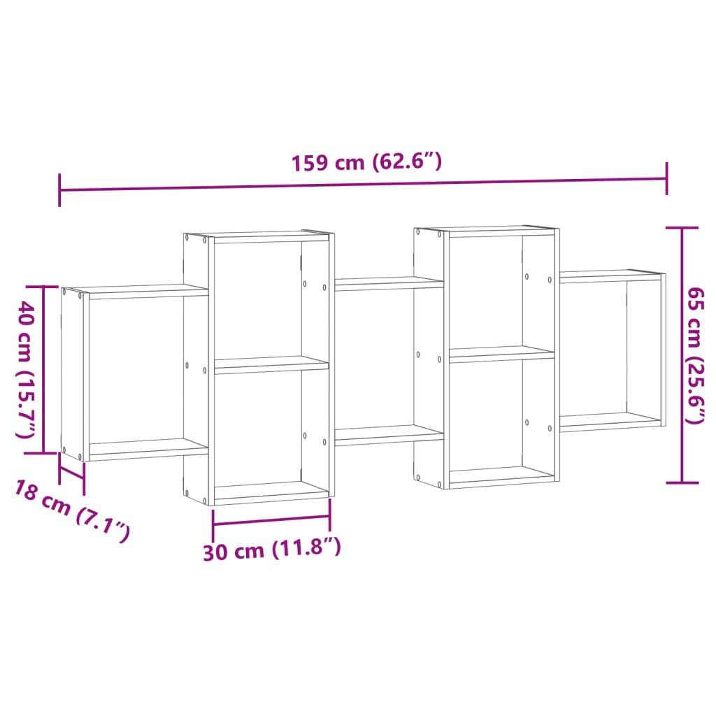 Wall Shelf Black 159x18x65 cm Wood Material