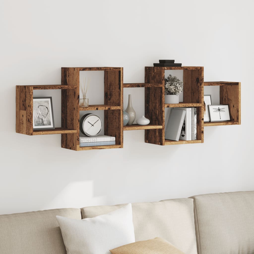 Wall shelf reclaimed wood look 129x18x42 cm wood material