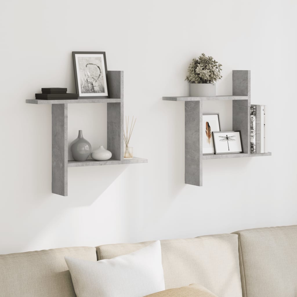 Wall shelves 2 pcs. Concrete grey 50x12x50 cm wood material