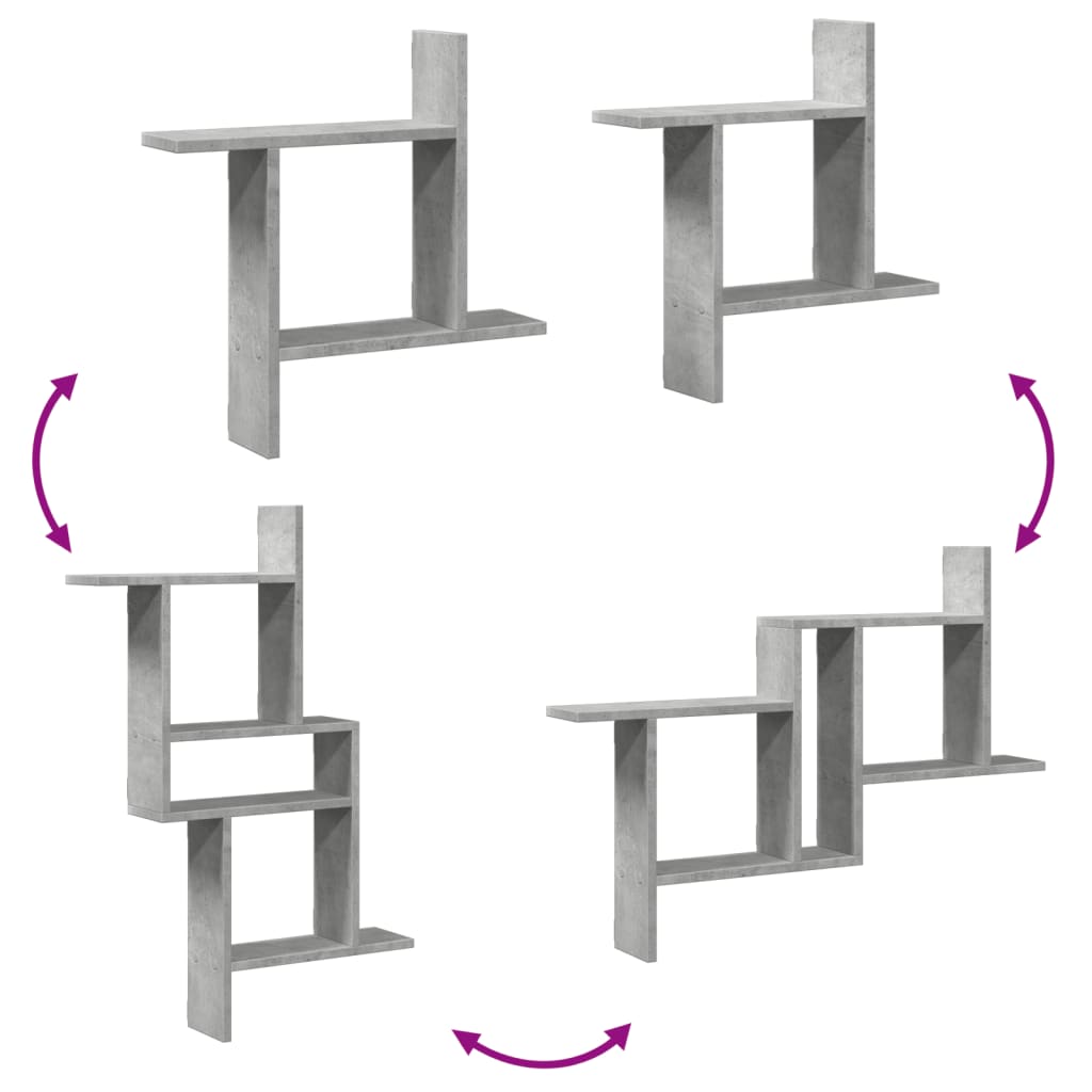 Wall shelves 2 pcs. Concrete grey 50x12x50 cm wood material