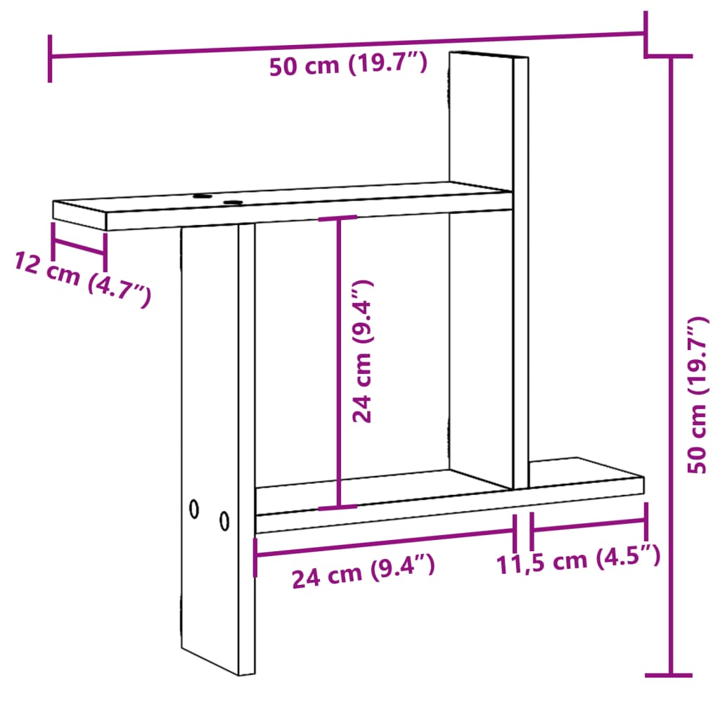 Wall shelves 2 pcs. Concrete grey 50x12x50 cm wood material