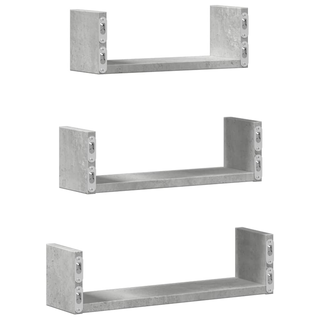 Wall shelf 3 pcs. Concrete gray wood material