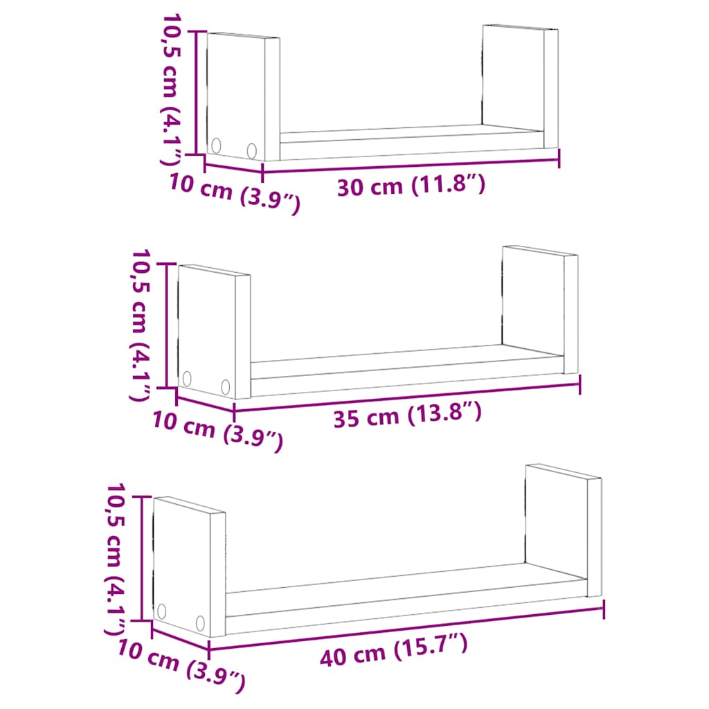 Wall shelf 3 pcs. Concrete gray wood material