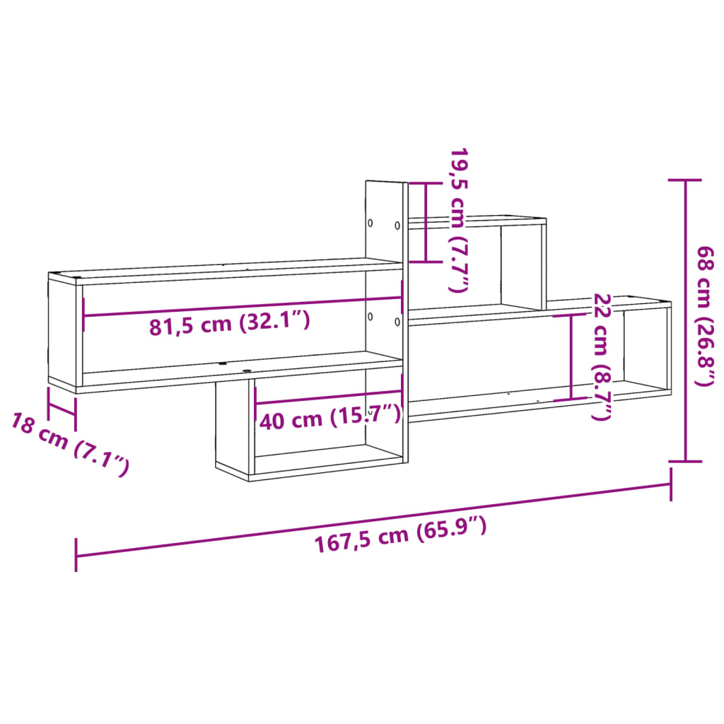 Wall shelf white 167.5x18x68 cm wood material