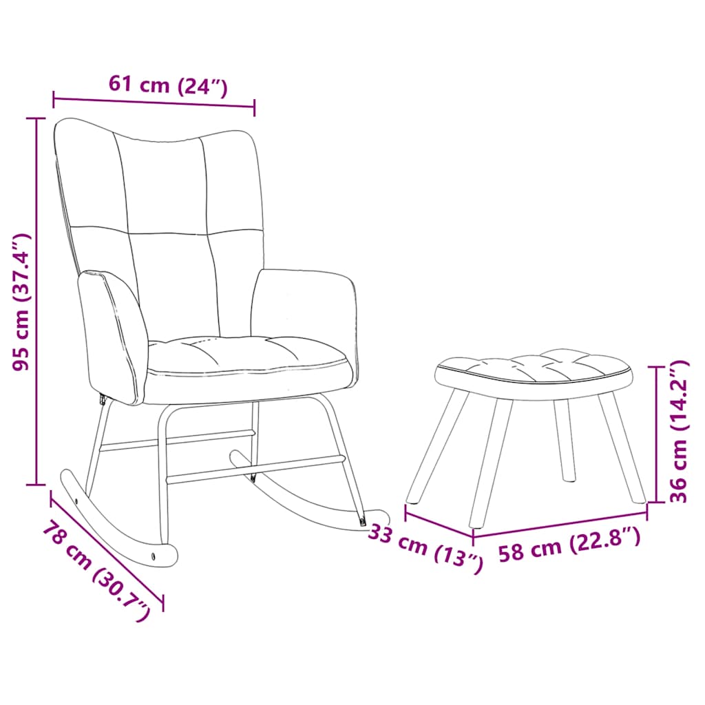 Rocking Chair with Footstool Black Fabric