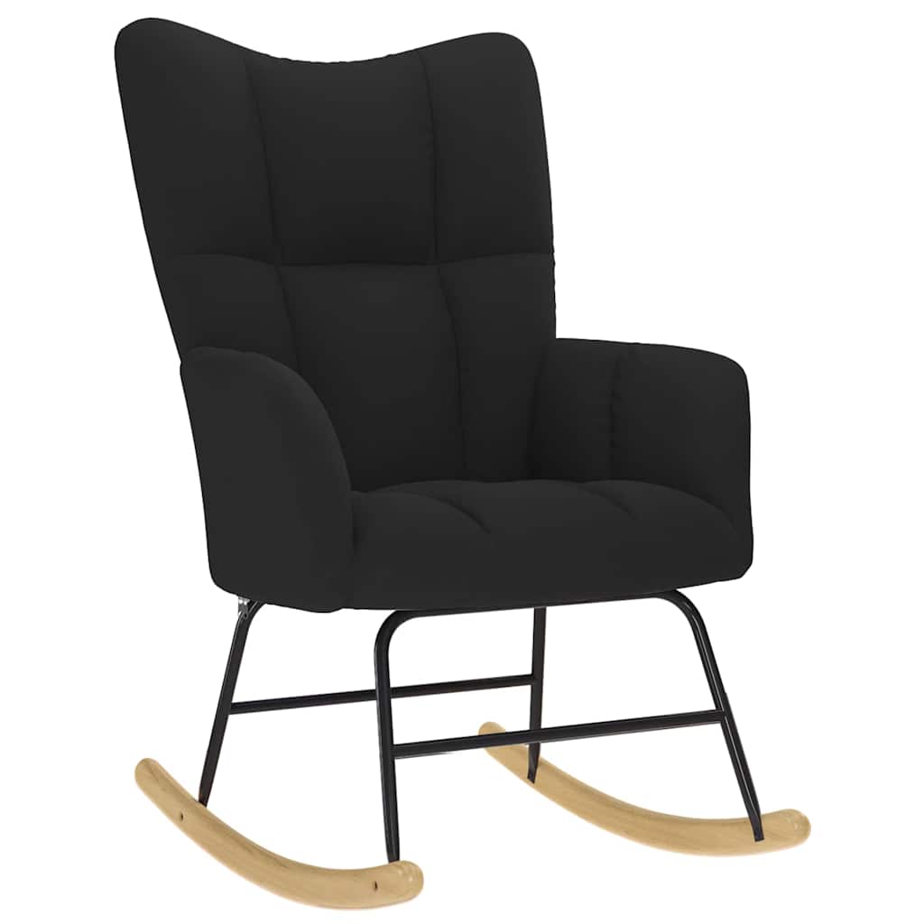 Rocking Chair with Footstool Black Fabric