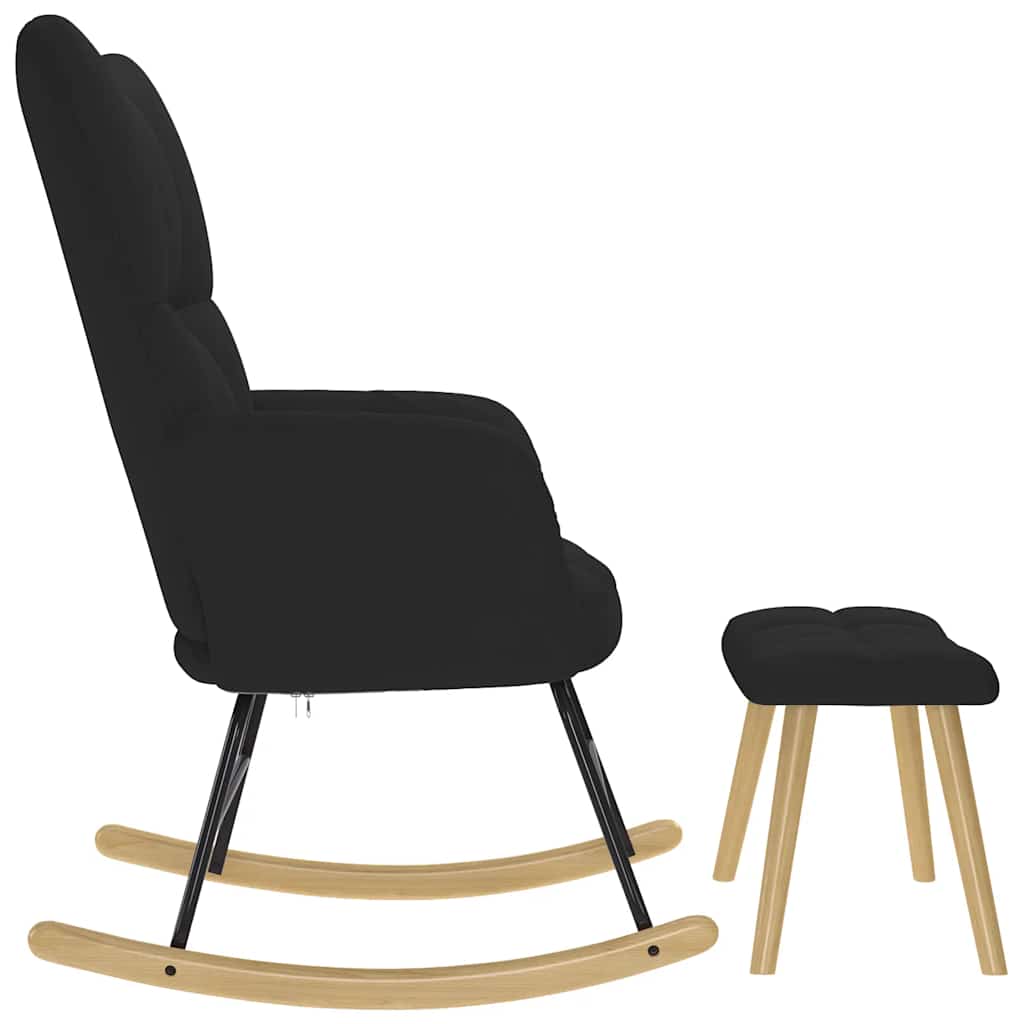 Rocking Chair with Footstool Black Fabric