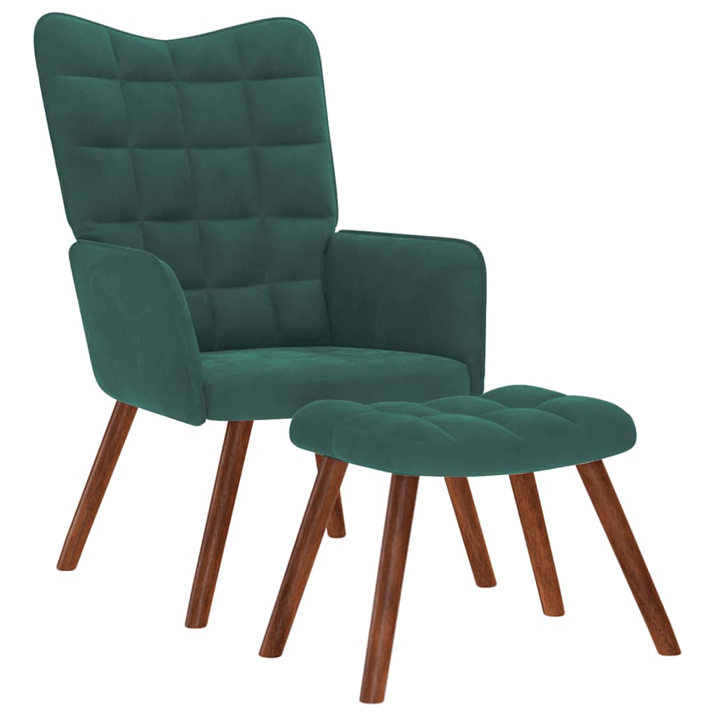 Relaxing chair with stool dark green velvet