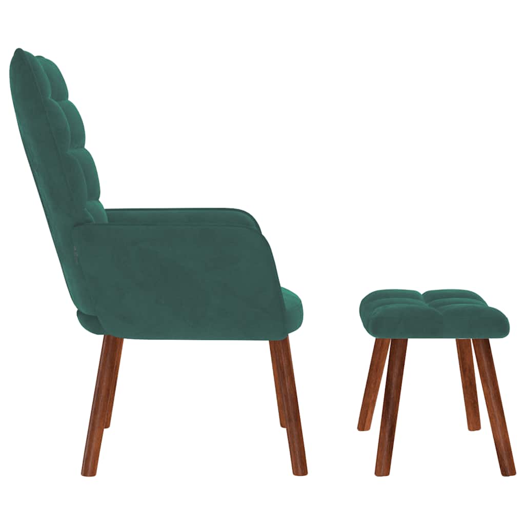 Relaxing chair with stool dark green velvet