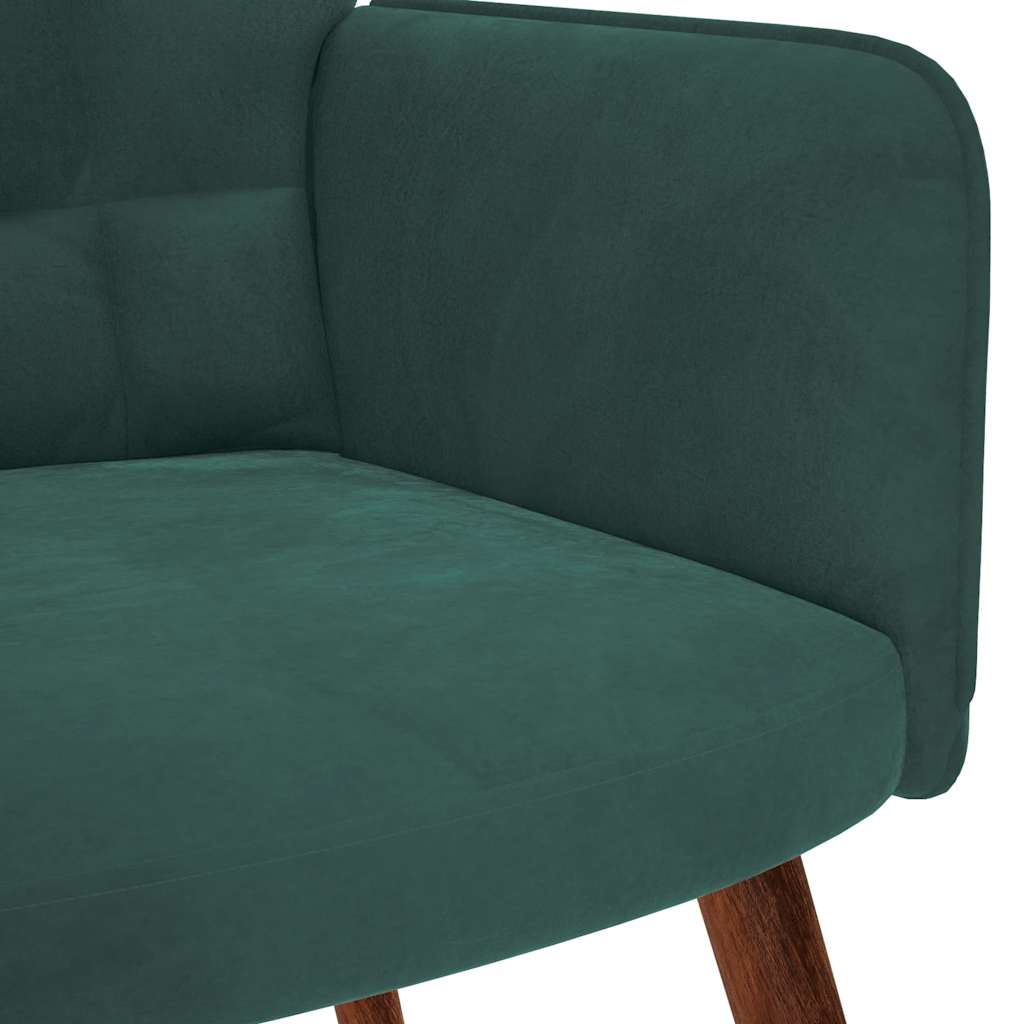 Relaxing chair with stool dark green velvet