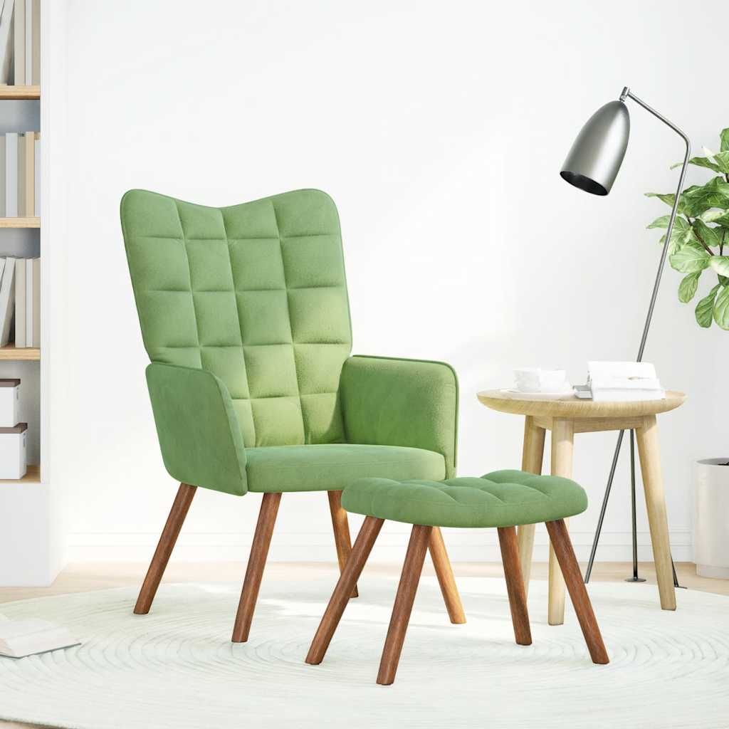 Relaxsessel mit Hocker Hellgrün Samt