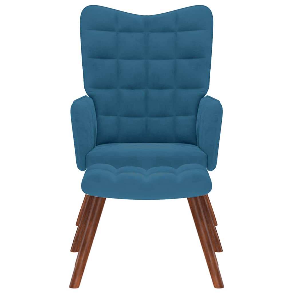 Relaxing chair with stool blue velvet