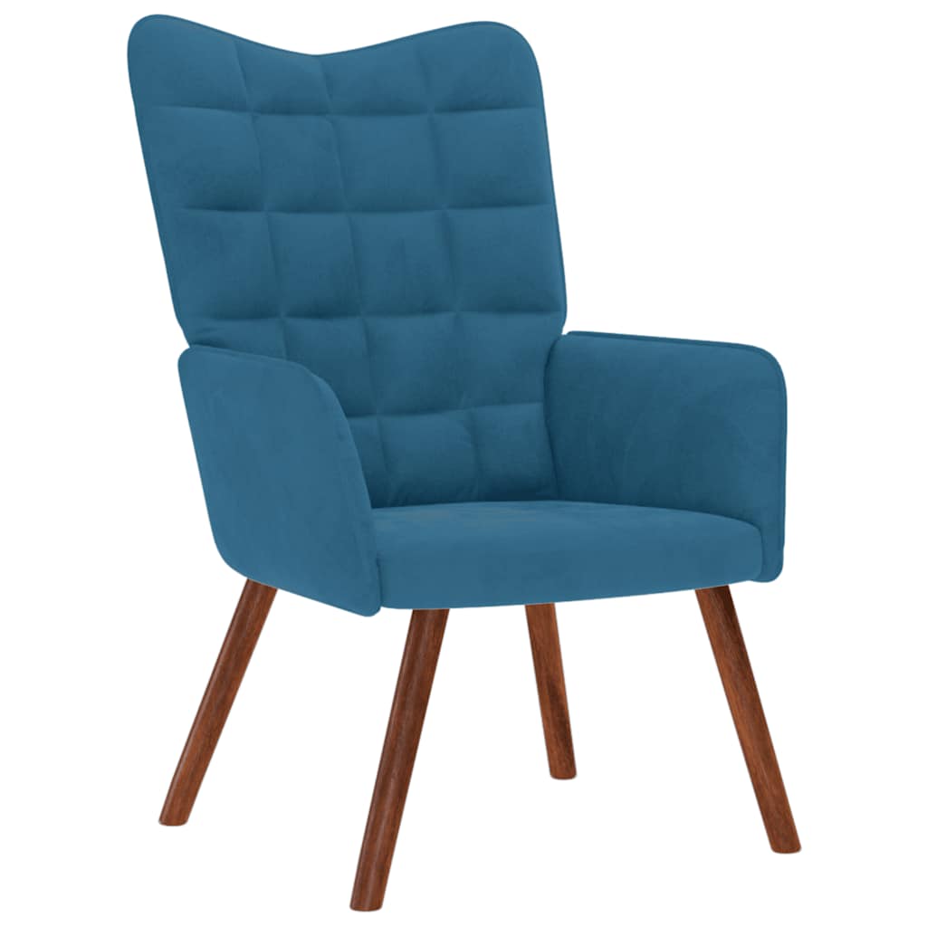 Relaxing chair with stool blue velvet