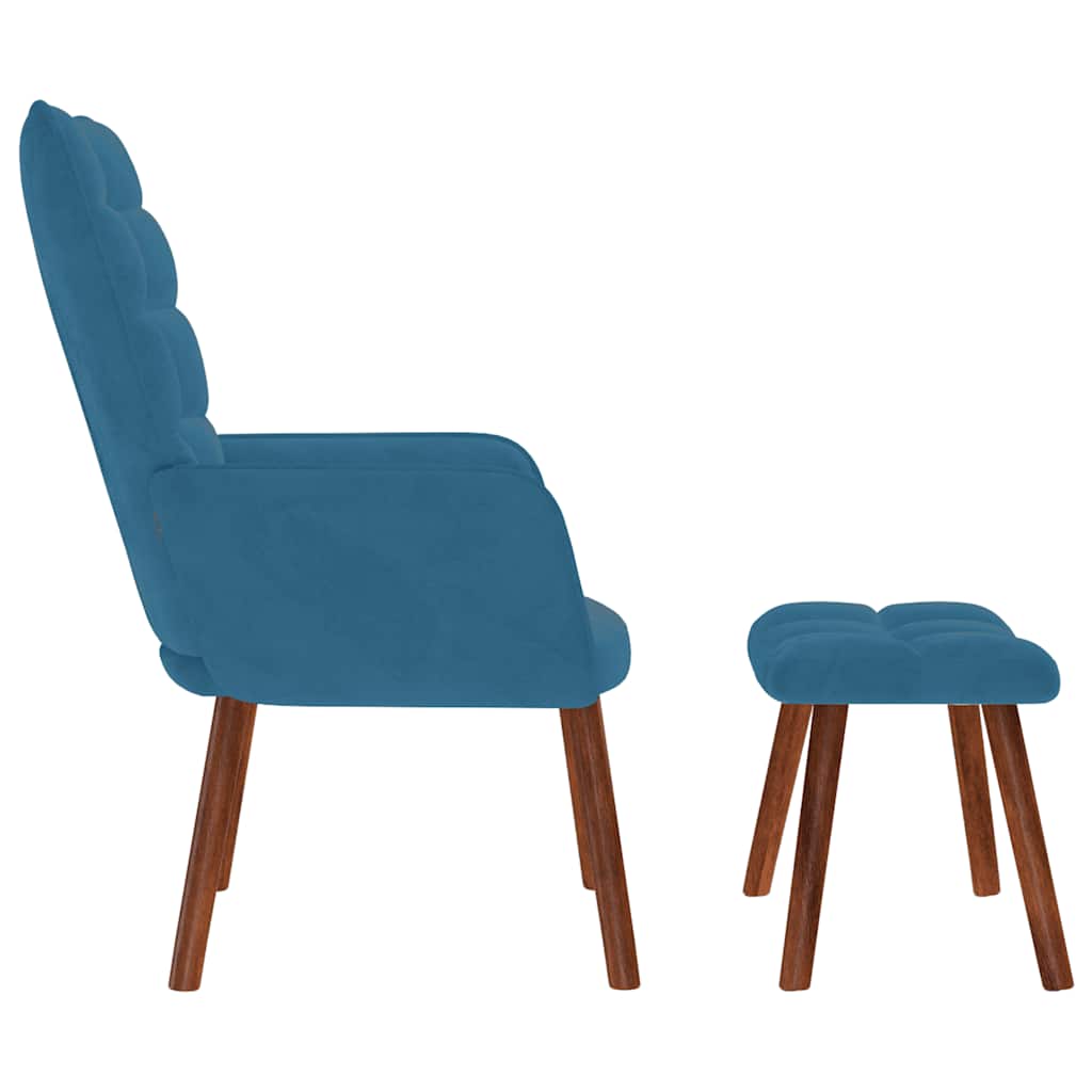 Relaxing chair with stool blue velvet