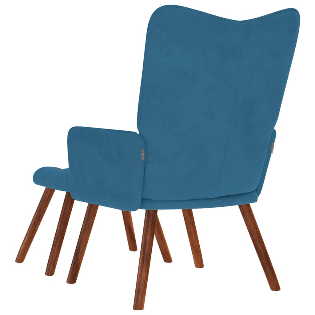 Relaxing chair with stool blue velvet