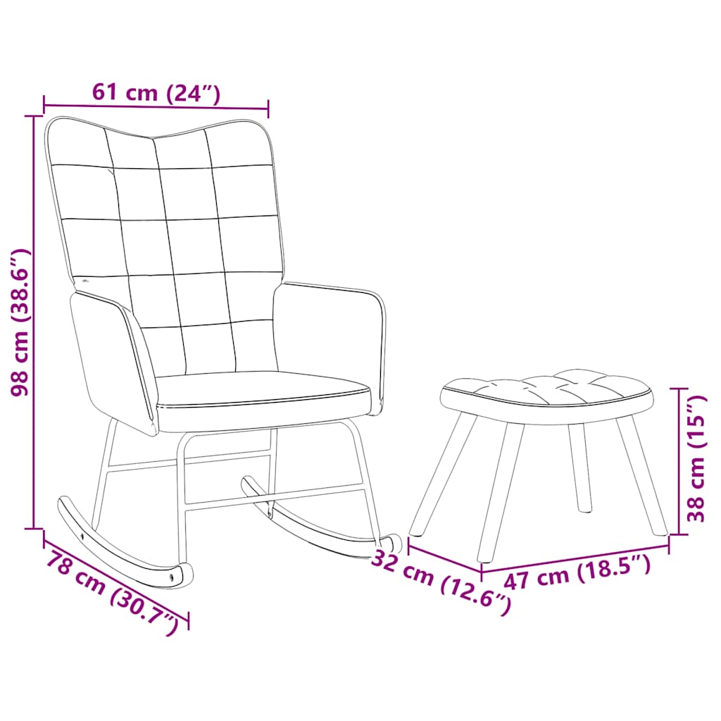 Rocking Chair with Stool Light Gray Velvet