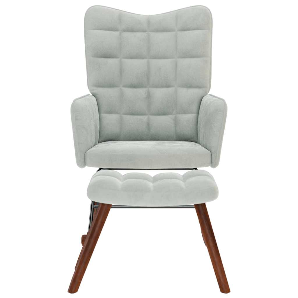 Rocking Chair with Stool Light Gray Velvet
