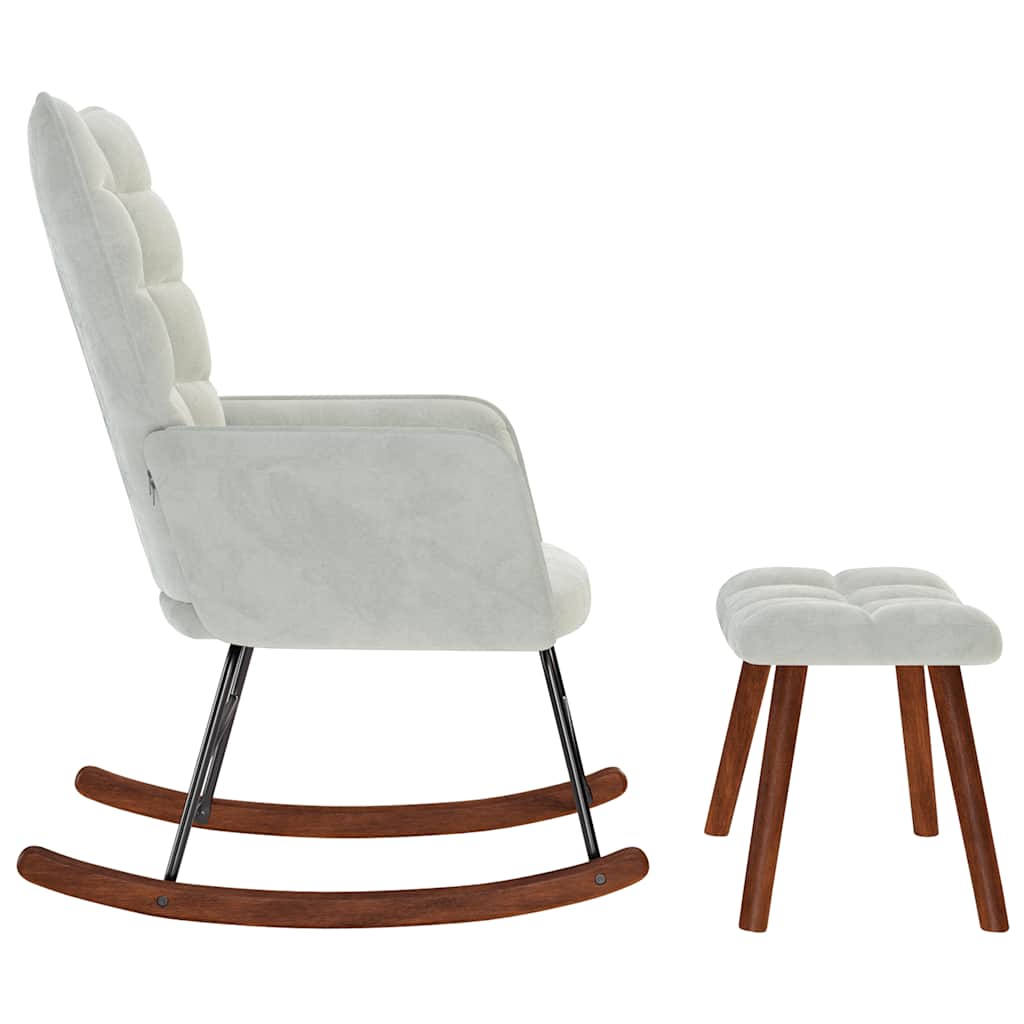 Rocking Chair with Stool Light Gray Velvet
