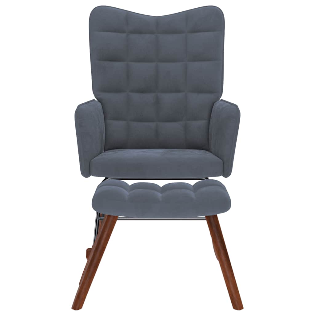 Rocking Chair with Stool Dark Gray Velvet