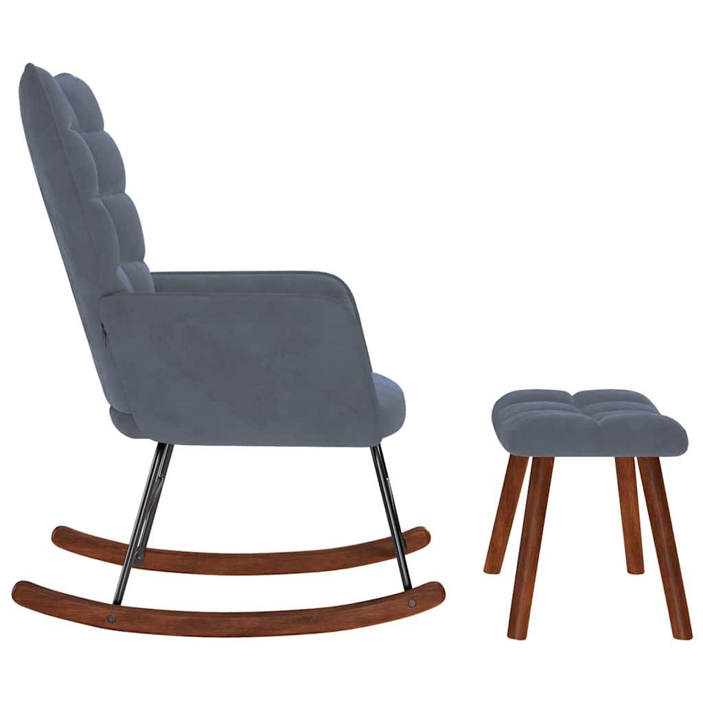 Rocking Chair with Stool Dark Gray Velvet