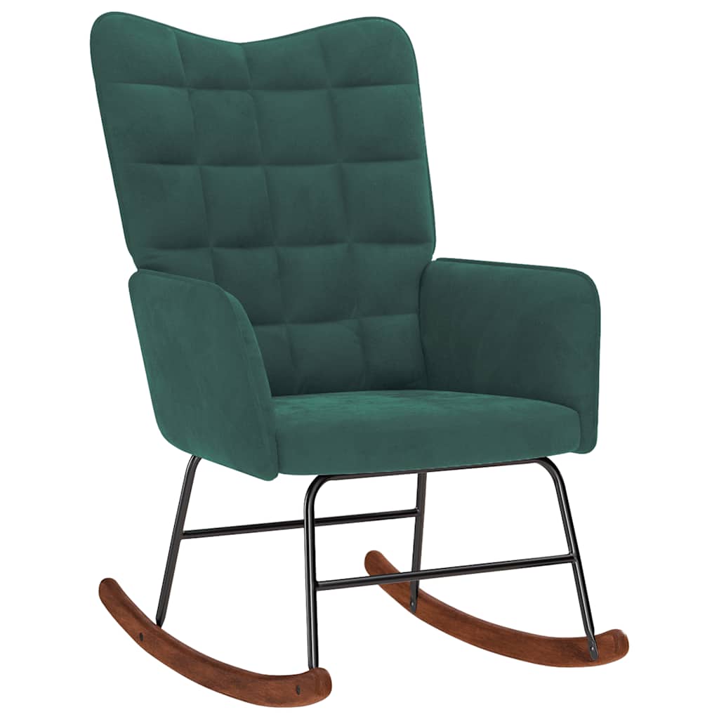Rocking Chair with Stool Dark Green Velvet