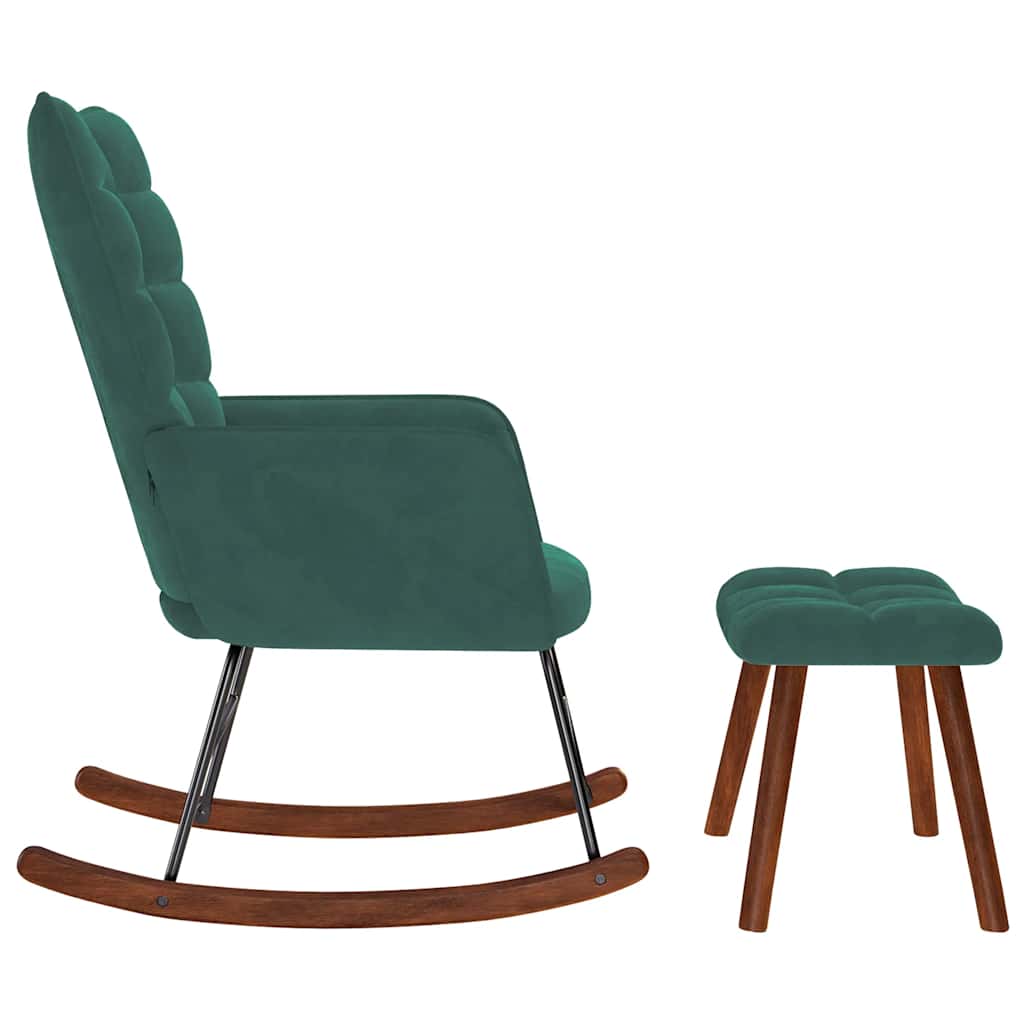 Rocking Chair with Stool Dark Green Velvet