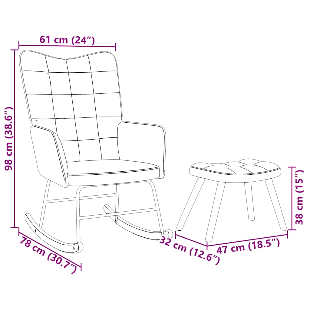 Rocking Chair with Stool Light Green Velvet