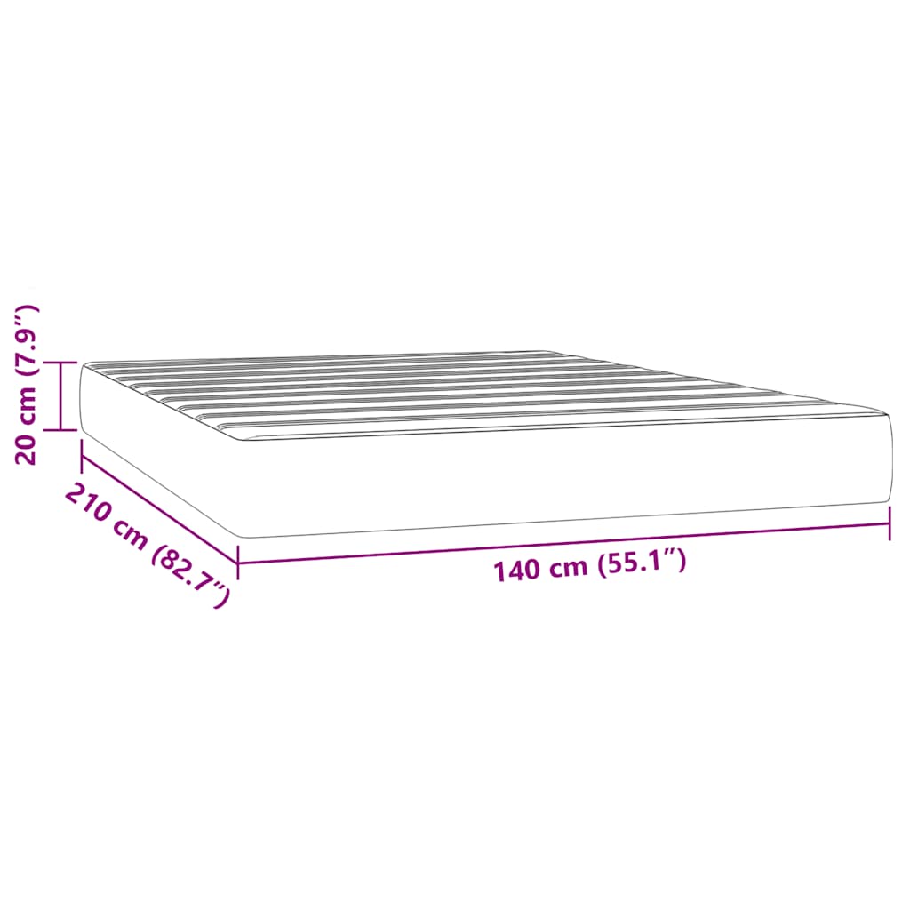 Pocket spring mattress light grey 140x210x20 cm velvet