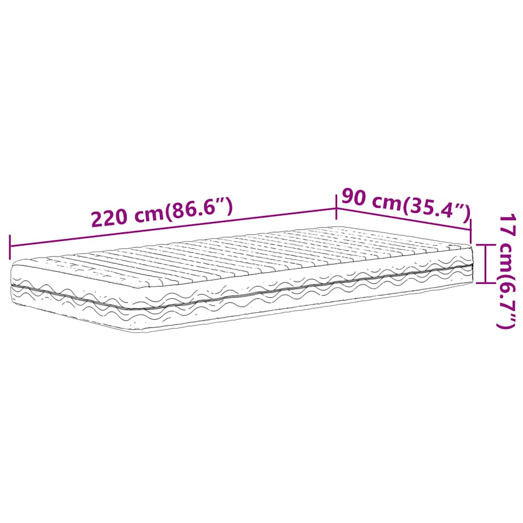 Foam mattress white 90x220 cm hardness H2 H3