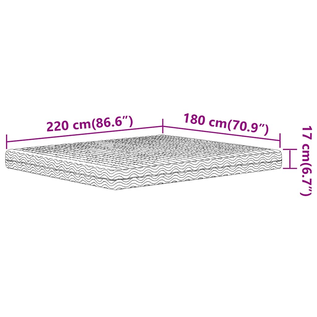 Foam mattress white 180x220 cm hardness H2 H3