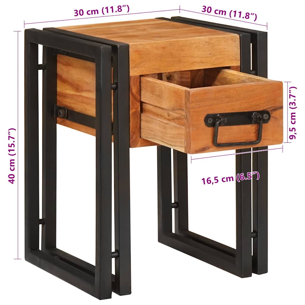 Beistelltisch 30 x 30 x 40 cm Massives Akazienholz und Metall