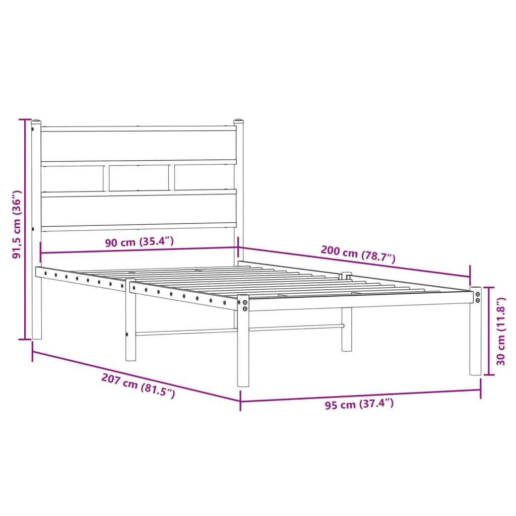 Metallbett ohne Matratze Sonoma-Eiche 90x200 cm
