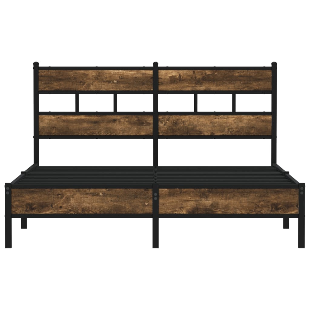 Bed frame without mattress with headboard smoked oak 140x200 cm