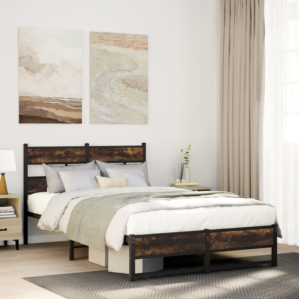 Metal bed without mattress smoked oak 120x200 cm