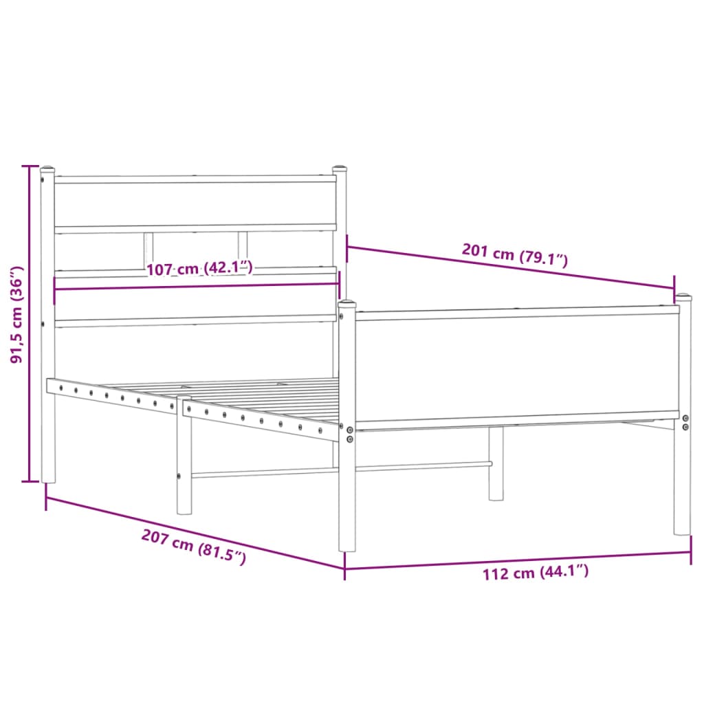 Bettgestell ohne Matratze Räuchereiche 107x200 cm Holzwerkstoff