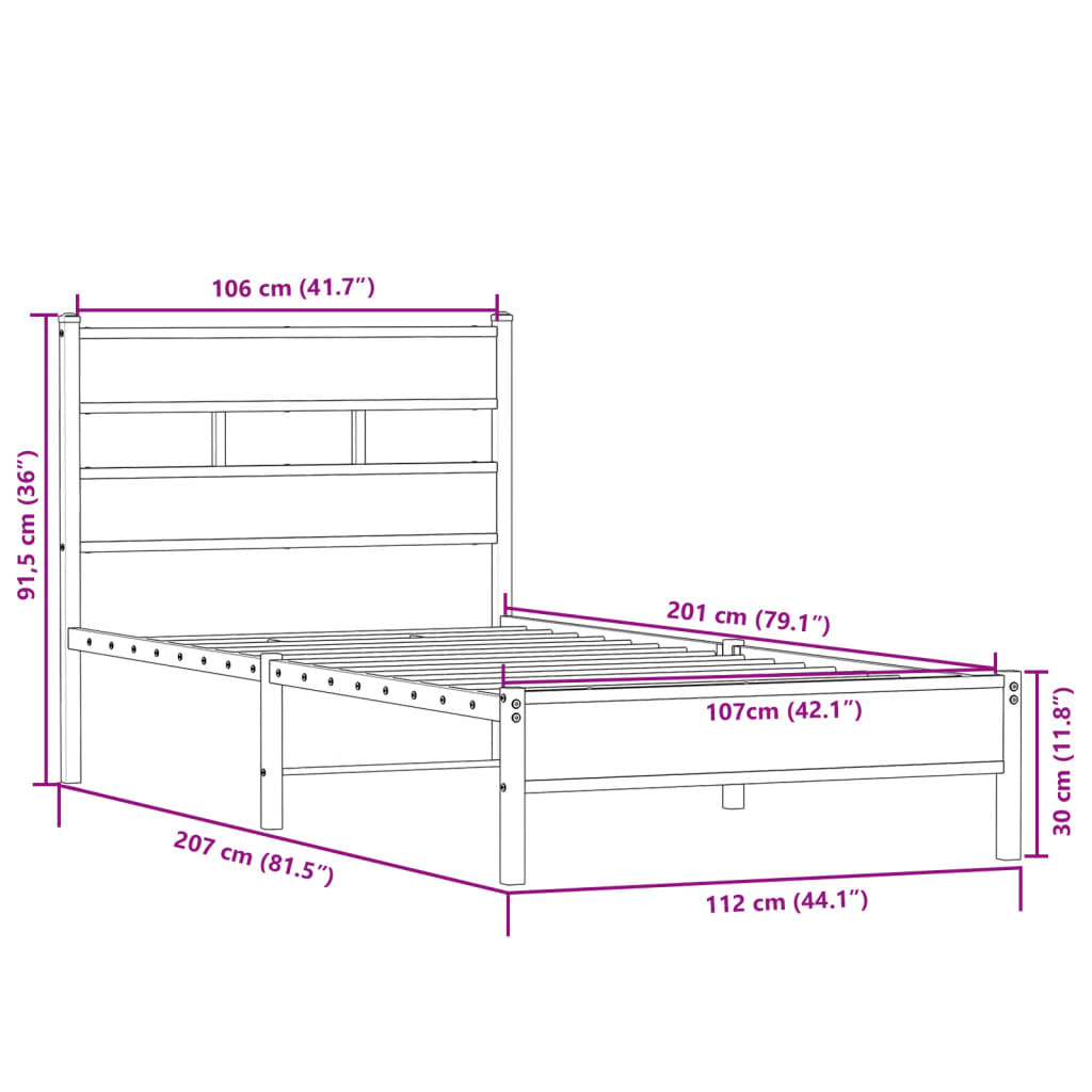 Bed frame without mattress Sonoma oak 107x200 cm wood material