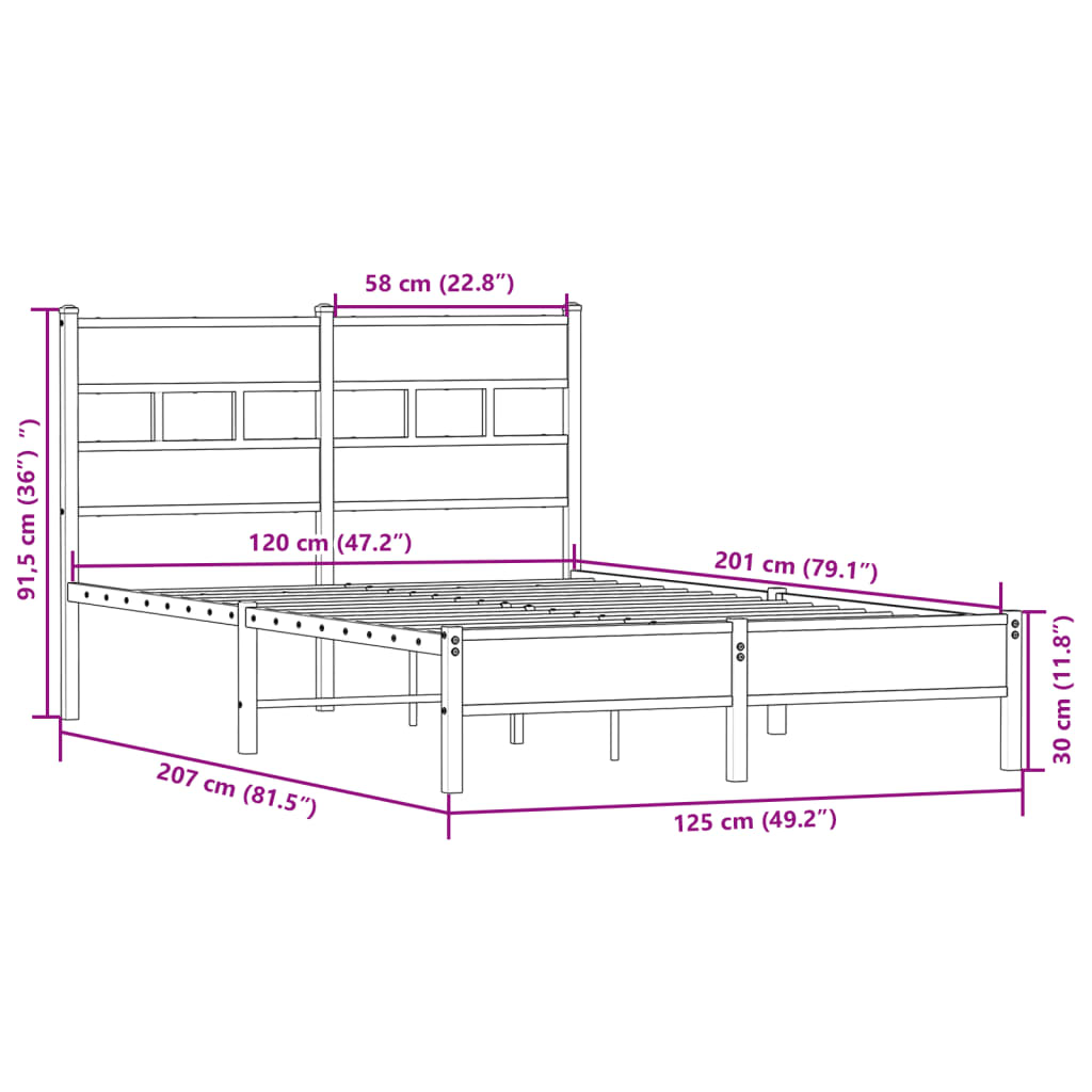 Bettgestell ohne Matratze Sonoma-Eiche 120x200 cm Holzwerkstoff