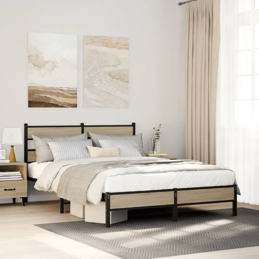 Bed frame without mattress Sonoma oak 137x190 cm wood material