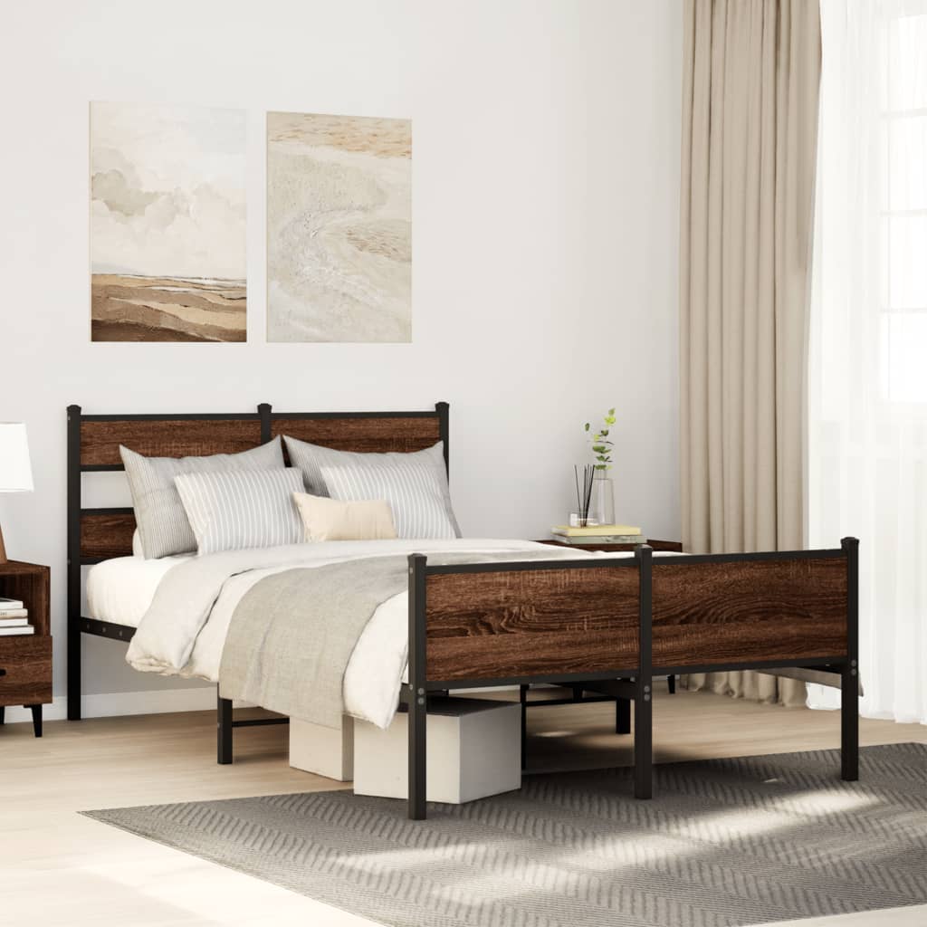Bed frame without mattress brown oak 120x190 cm wood material