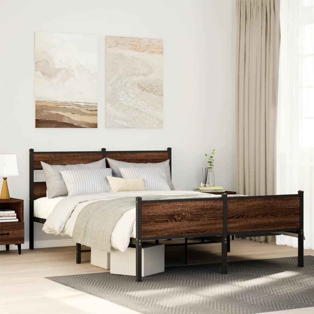 Bed frame without mattress brown oak 150x200 cm wood material