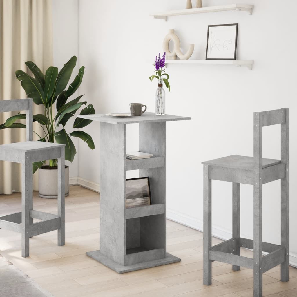 Bar table with shelves concrete grey 60x60x102 cm wood material