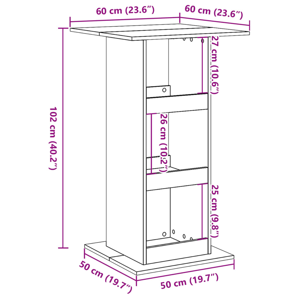 Bar table with shelves concrete grey 60x60x102 cm wood material