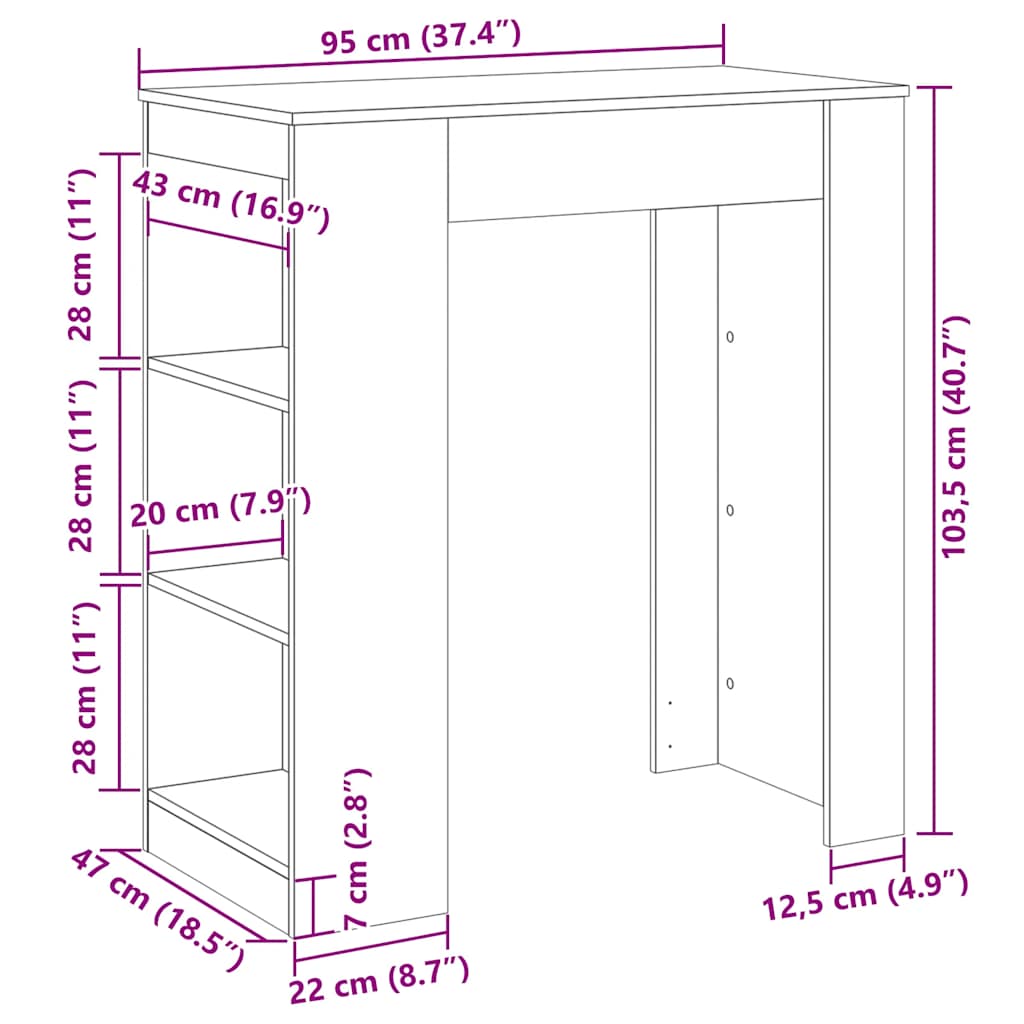 Bartisch mit Regal Räuchereiche 95x47x103,5 cm Holzwerkstoff