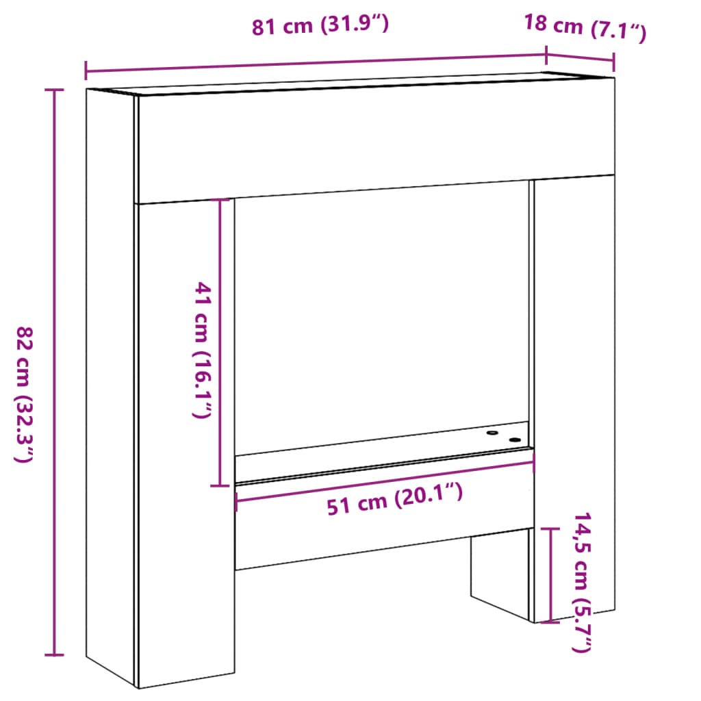Fireplace surround concrete grey 81x18x82 cm wood material