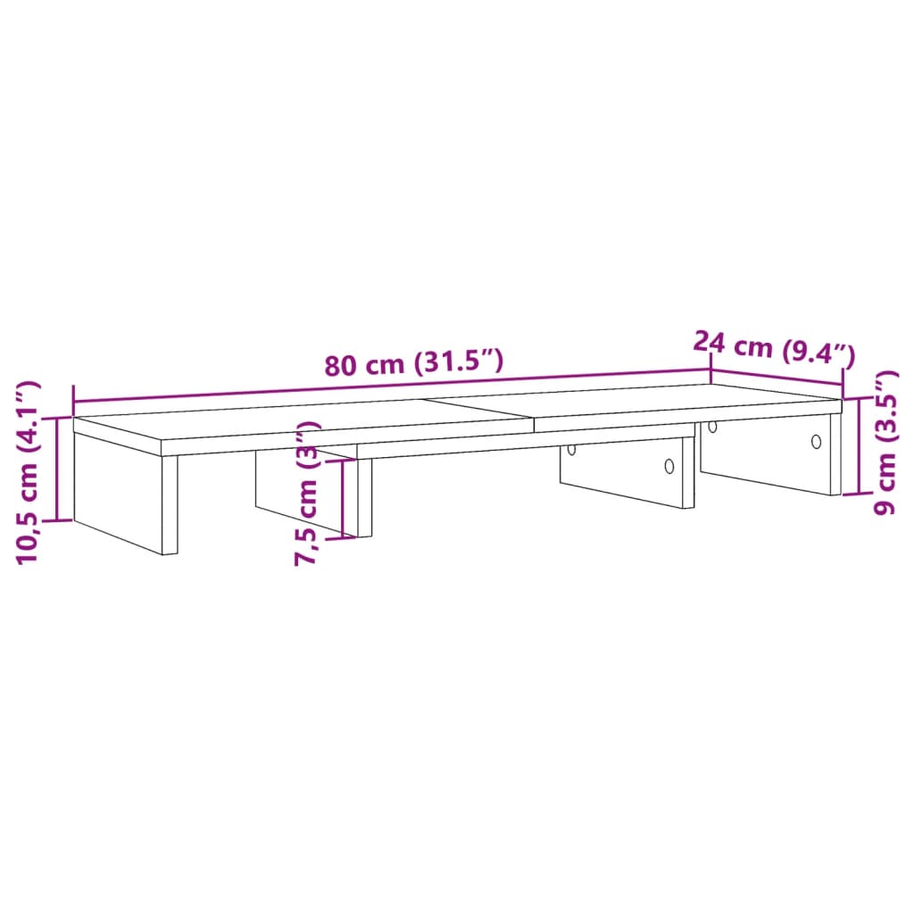 Monitorständer Verstellbar Weiß 80x24x10,5 cm Holzwerkstoff